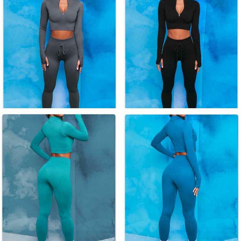 Conjunto de ropa deportiva sin costuras para mujer, Top corto deportivo, Leggings de cintura alta, chándal, 2 piezas