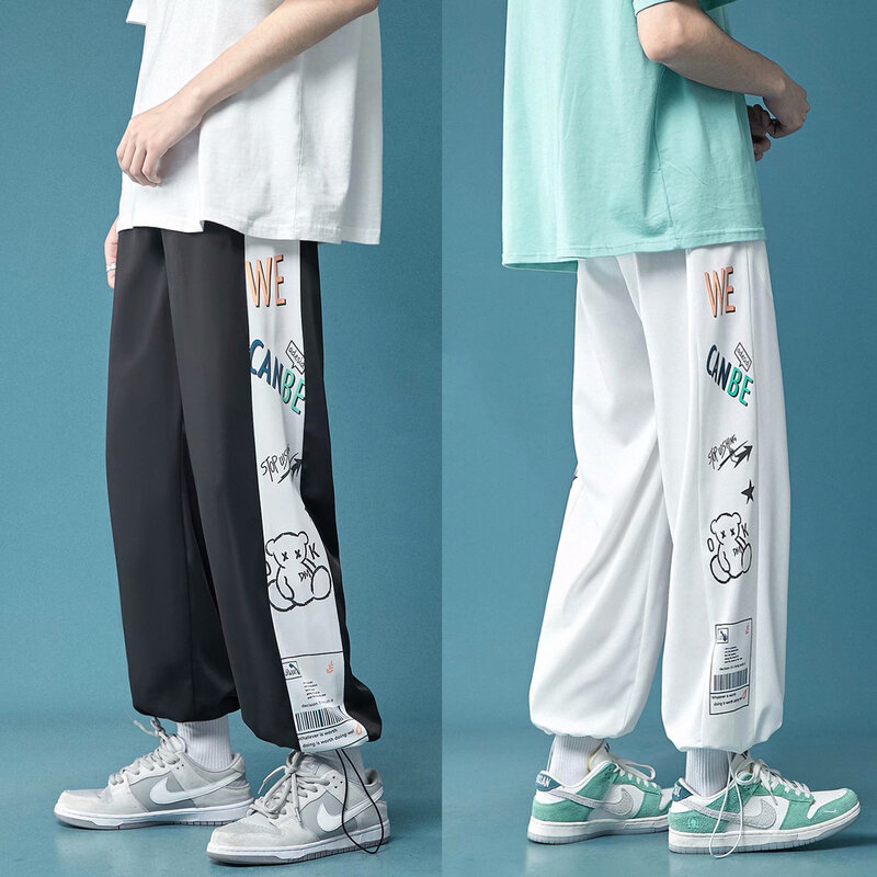 #806 Pantalones bombachos con cinta de estilo coreano para hombre,Pantalón Cargo de cintura elástica,Hip-Hop,informal,novedad 
