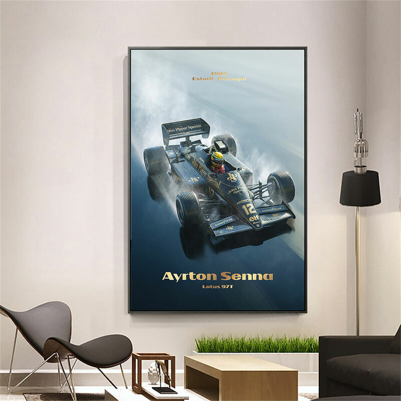 Ayrton senna-古典的なレーシングポスター,家の装飾,リビングルームのアート画像,1985