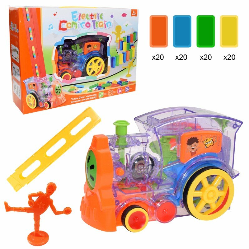 Juego de tren dominó para niños, con luz de sonido, automático, bloques de dominó coloridos, juego educativo DIY, juguete para regalo