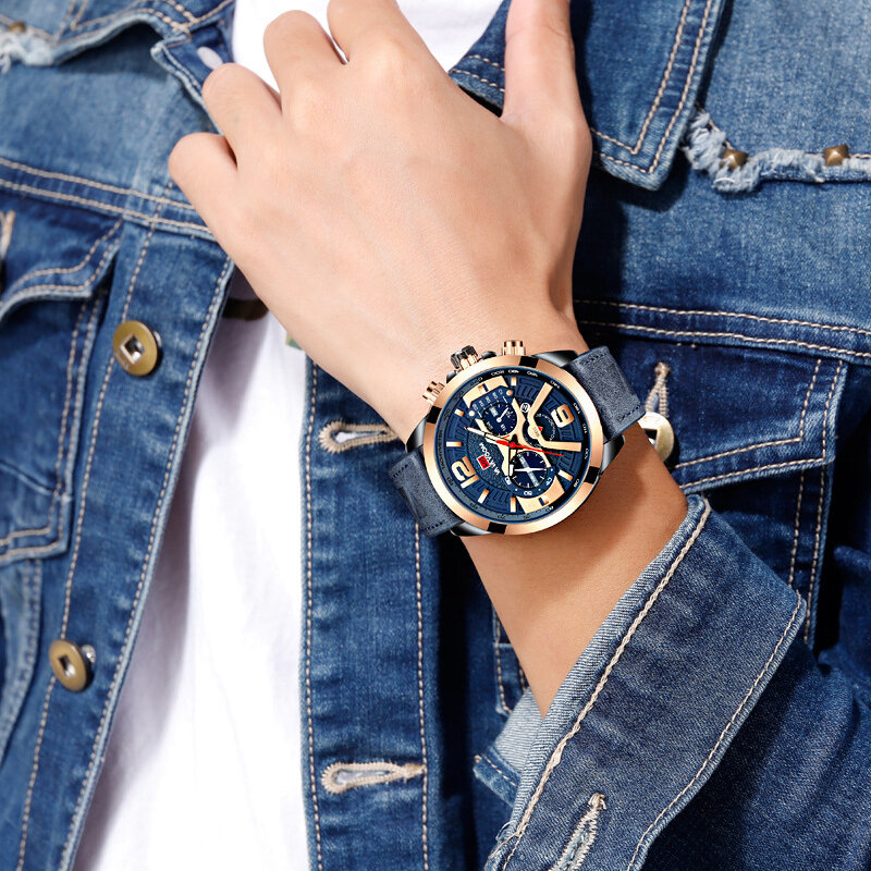 Cronografo di lusso da uomo in pelle di lusso impermeabile orologio sportivo da uomo orologio da uomo orologio da polso da uomo