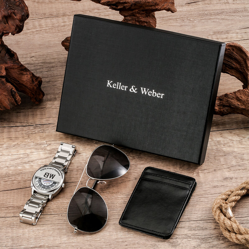 Роскошные мужские часы BESTWIN, держатель для кредитных карт, солнцезащитные очки, подарочный набор, трендовые крутые кварцевые наручные часы ...