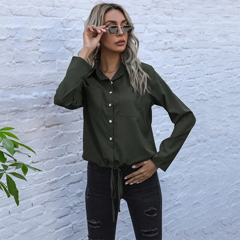 2021 Spring Summer New Solid Elegant Shirt Women Casual Full Sleeve Single Breasted Chic Top Ladies Vintage Loose Shirts