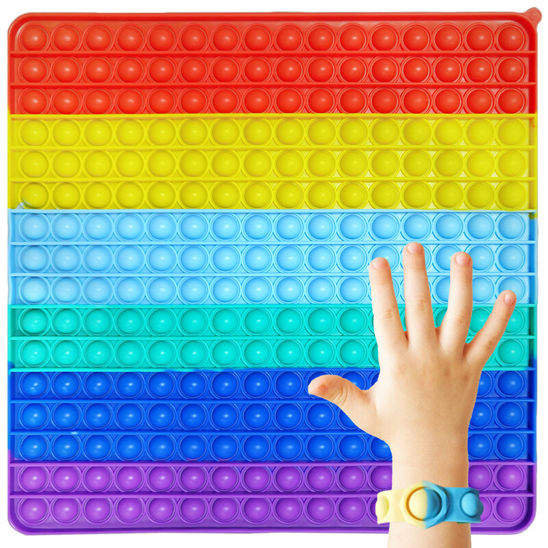 Large Rainbow Push Popping Fidget Toys Big Size 256 Bubble  Sensory Jumbo 300mm Stress Relief Bracelet