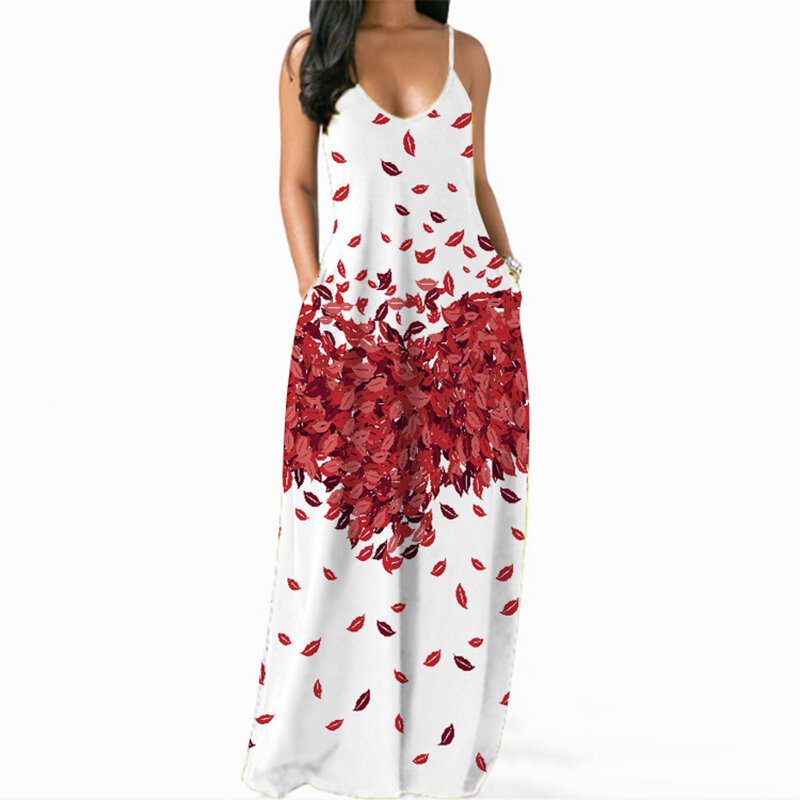 MOVOKAKA-vestido blanco con estampado de labios para mujer, Sexy, largo, informal, para verano, vestidos de fiesta en la playa, vestido de tirantes, 2021
