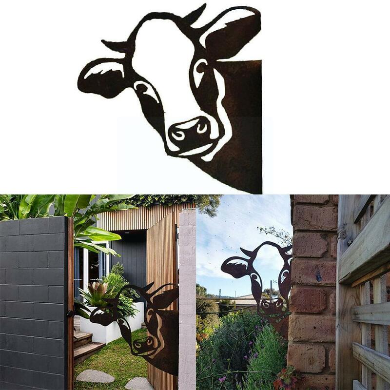 Brown Farm Fence Door Wall Naive pigolio Bull strumento per opere d'arte in metallo ornamento ciondolo esterno cortile giardino statue decorazione