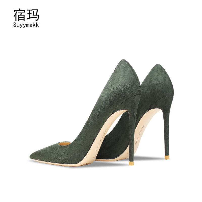 Real Leather Suede Women's High Heel  Pointed Toe Shallow Mouth Stilettos Sexy Pumps Wedding Shoes Elegant Office Shoes 6/8/10cm