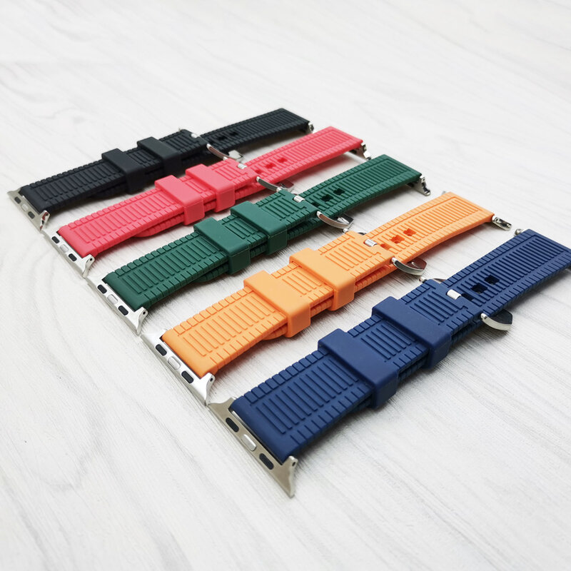 Correa de silicona para Apple Watch, bandas de goma de 42mm, 38mm, 44mm y 40mm para iWatch serie de pulseras 6/5/4/3/2/1, azul, verde, negro