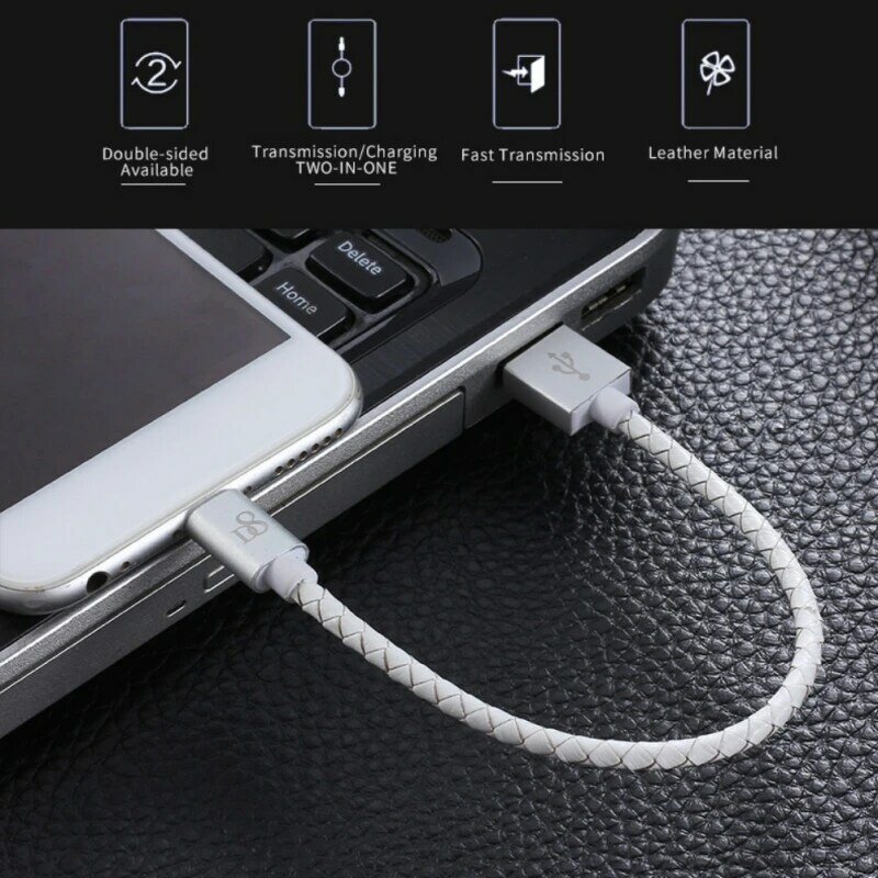 Couro tecido + liga de alumínio cabeça alta qualidade d8 cabo dados apple cabo de carregamento de couro para o telefone móvel apple trançado 0.15m