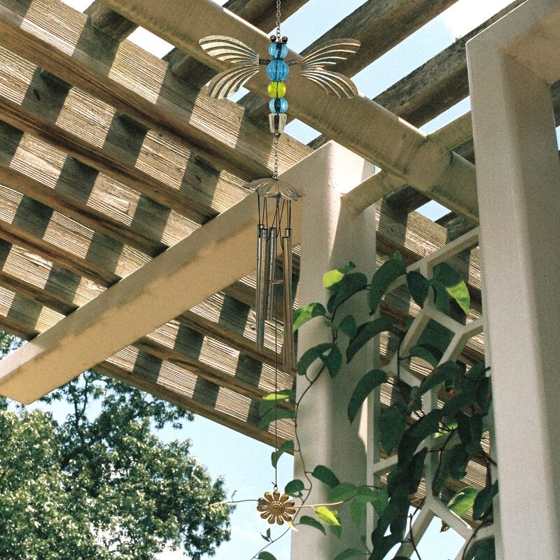 Campanilla de viento de libélula para decoración de jardín, campanilla de viento de Metal con gancho en S, recuerdo de recuerdo para patio interior y hogar