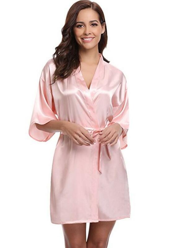Kimono de seda para mujer, bata de baño de dama de honor, Sexy, azul marino, satén, novedad de 2021