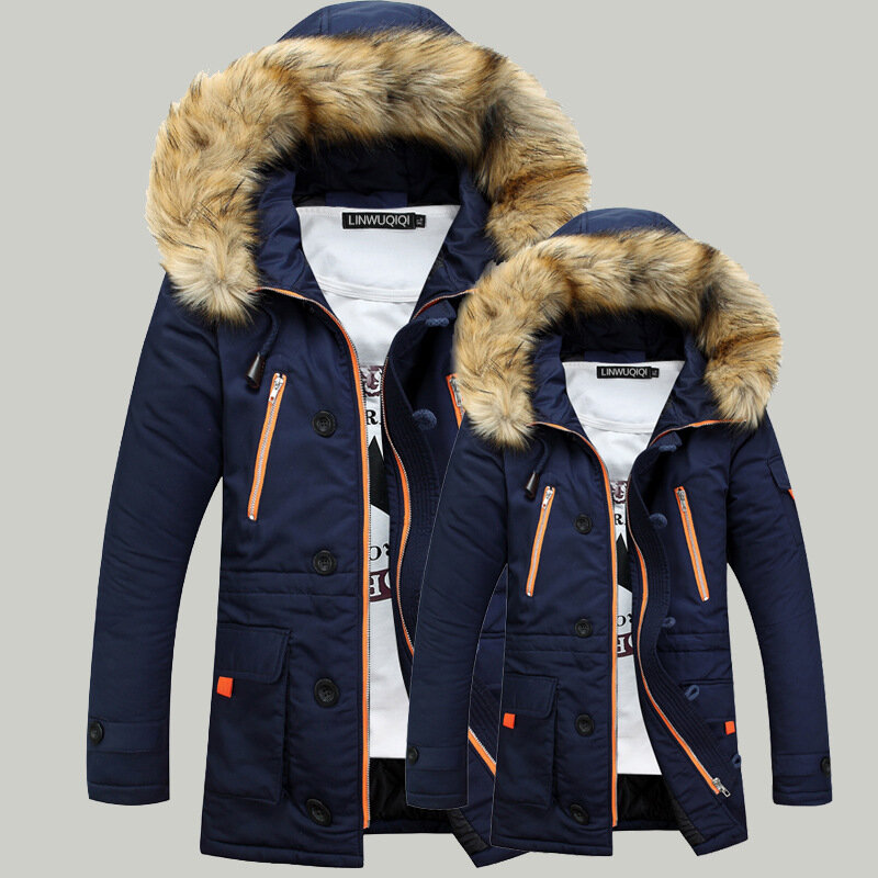 Chaqueta con capucha para hombre, Parkas gruesas de algodón, abrigo largo informal con Cuello de piel, invierno, 2021