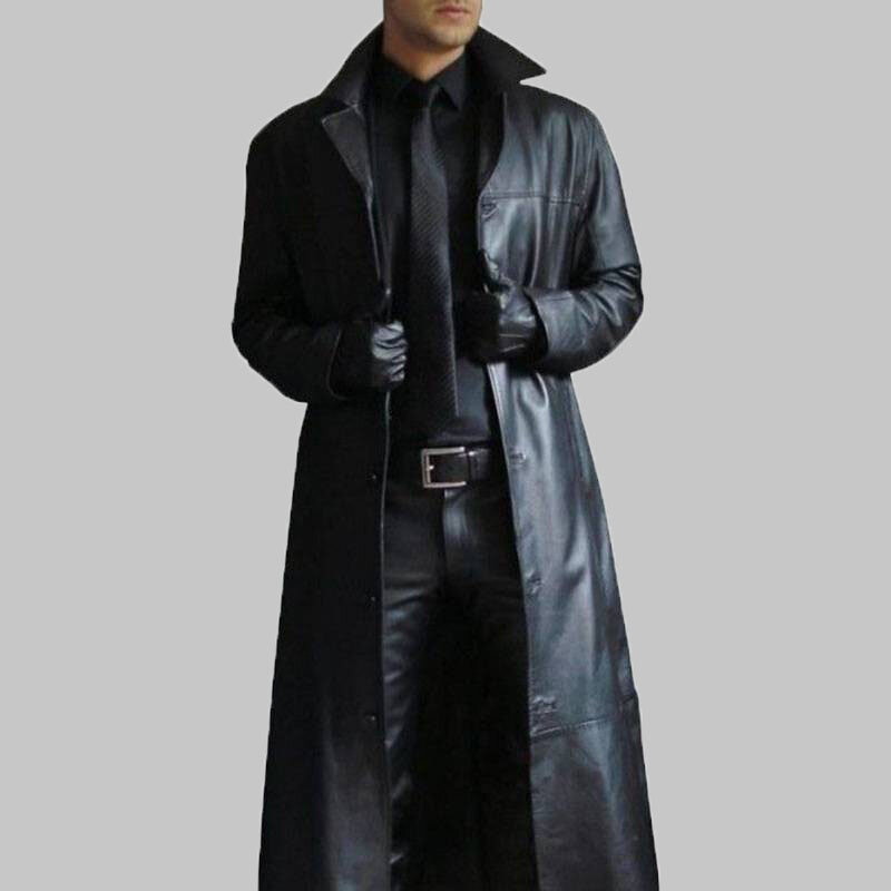 Chaqueta de cuero sintético para hombre, chaqueta informal con solapa y manga larga, Color sólido, a la moda, con una sola botonadura, otoño e invierno, 2021