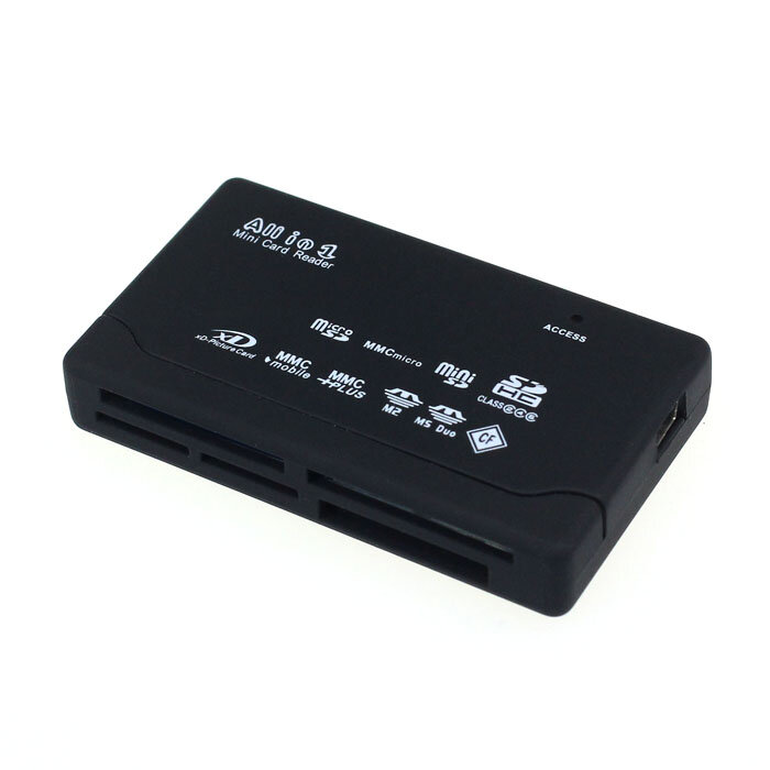 Lector de tarjetas multifunción USB 2,0, lector de tarjetas negro, adaptador todo en uno para SD, MS, CF, SDHC, TF, microSD, M2