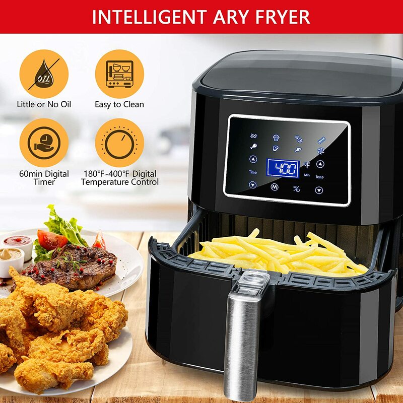 หมี6QT Air Fryer ดิจิตอลดิจิตอล LED Touch Screen, Nonstick ตะกร้าถอดได้,180 °F-400 °F ดิจิตอลอุณหภูมิควบคุม