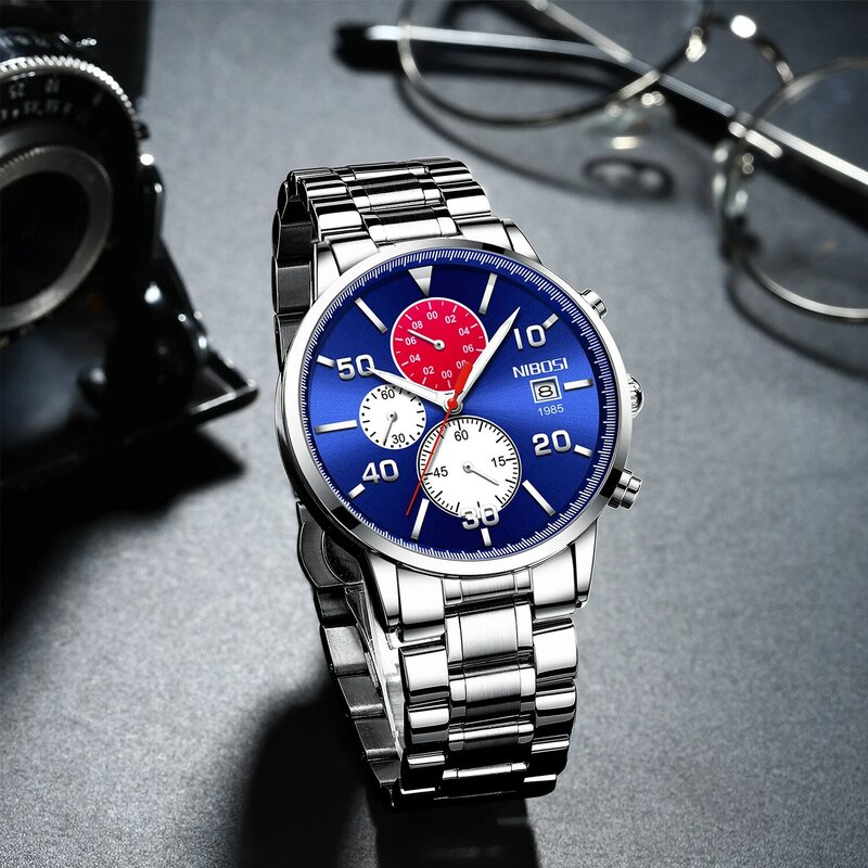 NIBOSI-reloj analógico de acero inoxidable para hombre, nuevo accesorio de pulsera de cuarzo resistente al agua con cronógrafo, complemento Masculino deportivo de marca de lujo con diseño moderno