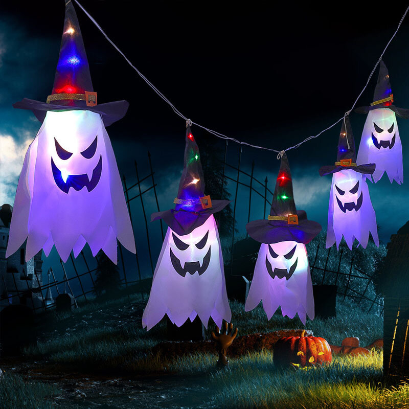 6 Pacchi Cappelli da Strega Illuminati Appesi Halloween Luci Fantasma di Halloween Decorazioni per Corde per Feste in Costume Puntelli per Albero da Giardino Aperto Cappello da Strega Incandescente