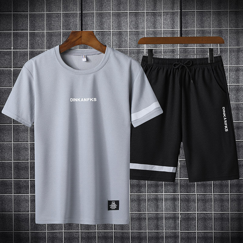 Спортивный костюм мужской из двух предметов, футболка и шорты, брендовая одежда для спорта, спортивный костюм, лето 2021