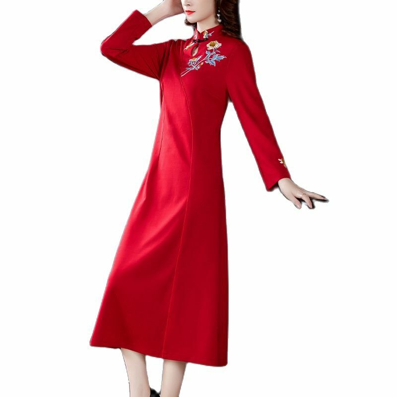 Outono de meia-idade feminino mãe estilo chinês senhoras hanfu vestido, elegante e versão melhorada