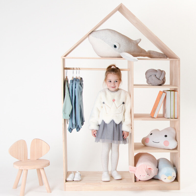 Joylive estilo nórdico ins guarda-roupa pequena casa decoração do quarto das crianças roupeiro loja de roupas das crianças janela mostrando suporte