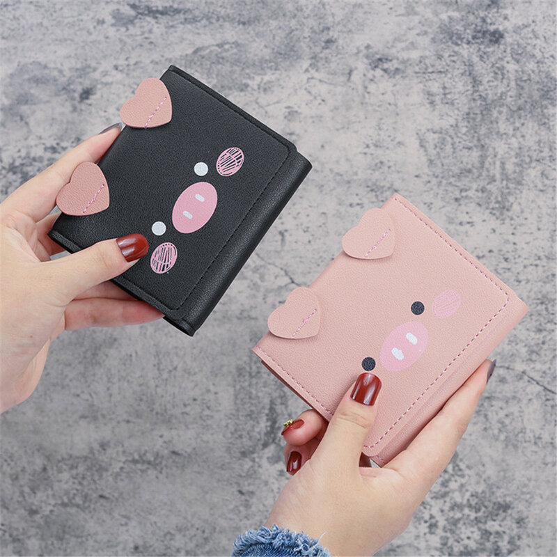 Cute Card Holder Short Wallet PU Leather ID Credit Bank Name Business Card Cover Mini Solid Color Student Coin Purse Money Bags
