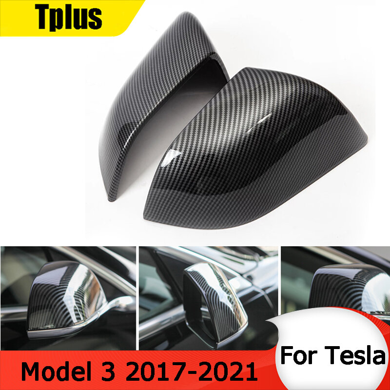 Tplus Penutup Kaca Spion Sayap Kanan untuk Model Tesla 3 Kaca Spion Serat Karbon Aksesori Kaca Spion Pintu Samping Mobil