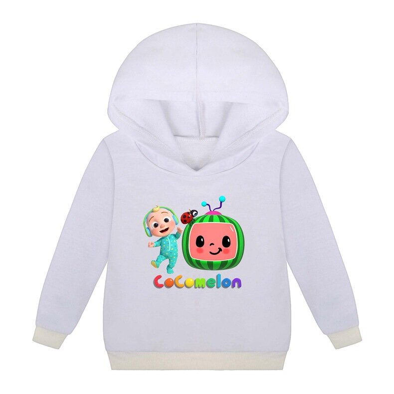 Cocomelon JJ/Новинка, свитшот с капюшоном для мальчиков и девочек, пуловер, топы на весну и осень, одежда для прогулок, футболка с графическим рису...