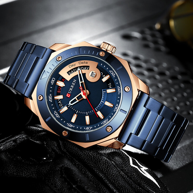 CURREN-reloj deportivo de lujo para hombre, cronógrafo de cuarzo, resistente al agua, con calendario, a la moda, de acero inoxidable