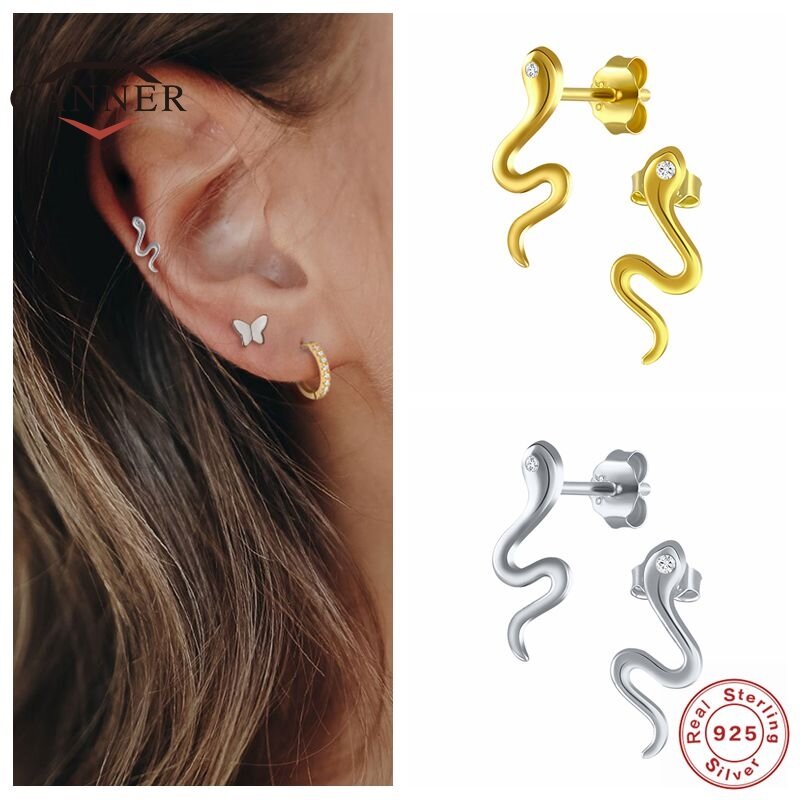 Punk 925 Sterling Silver Small Hoop Earrings for Women Fashion Animal Snake Shaped Gold Silver Earrings silver 925 Jewelry