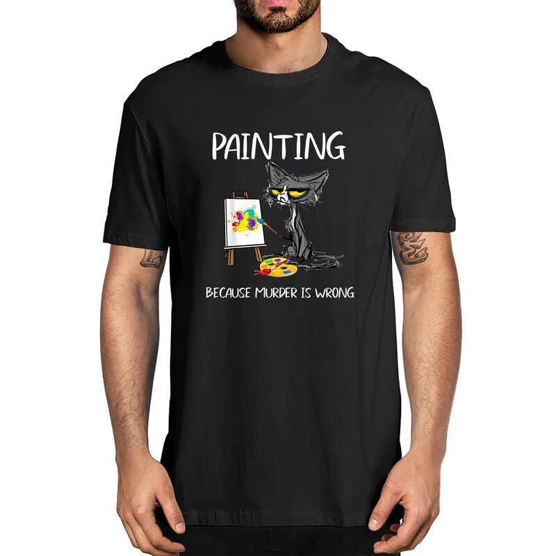 Camiseta de algodón Unisex para hombres, prenda de vestir, divertida, con diseño divertido de pintura de verano por el 100%, con diseño Retro para amantes de los gatos