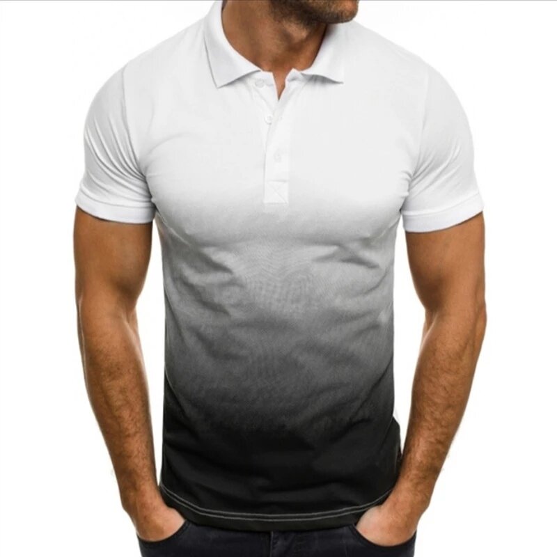Männer Drucken Kurzarm Polo Shirt Business Revers Beiläufige Dünne Atmungsaktiv Farbverlauf 2021