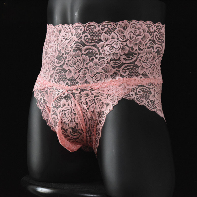 Hoge Taille Sexy Heren Gay Lace Boxer Onderbroek Transparante Sissy Pouch Ondergoed