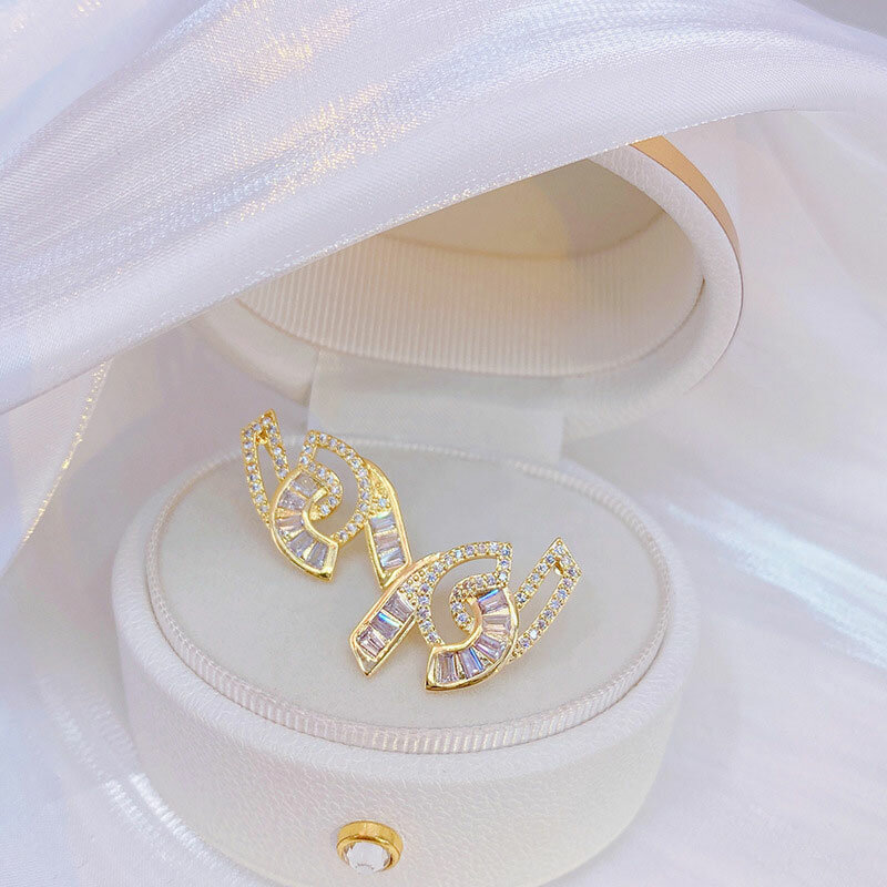 Chapeamento 14k real ouro geometria qualidade superior zircão cruz orelha studs delicado luxo all-match temperamento simples clássico brinco