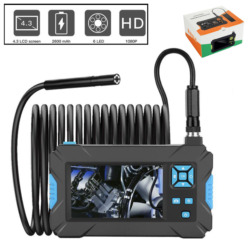 Endoscope industriel HD 1080P, objectif 5.5mm/8mm, Endoscope portatif 6 led, 4.3 pouces, caméra vidéo d'inspection de voiture