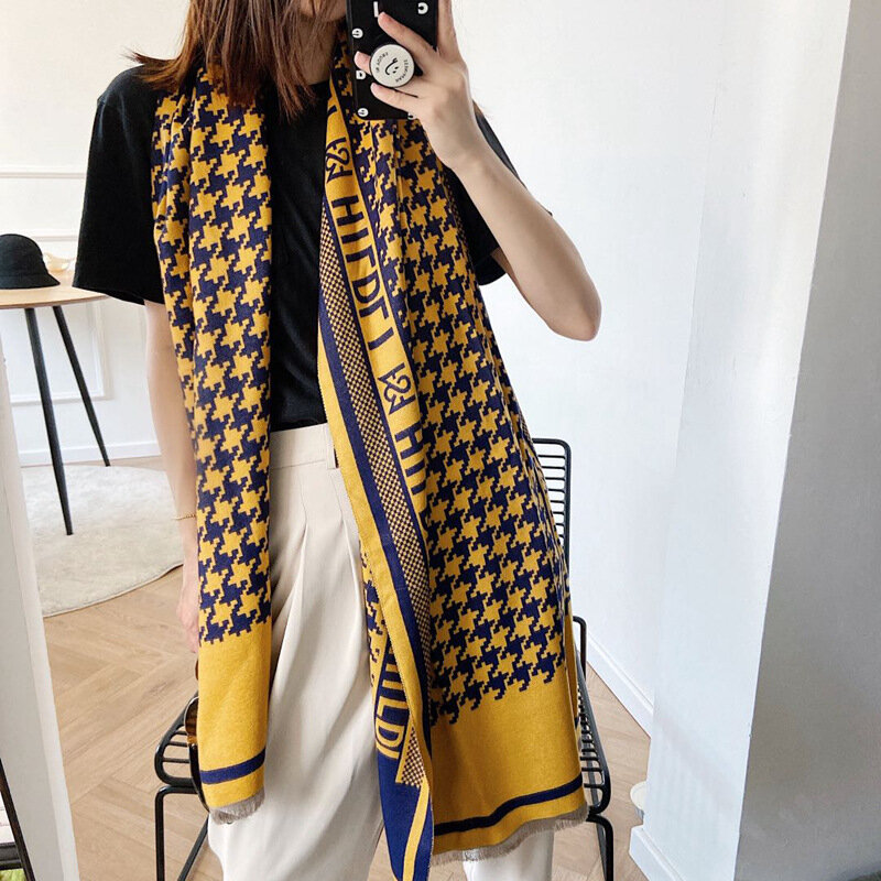 Женский теплый шарф средней и длины, зимний шарф из искусственного кашемира с принтом, 2021