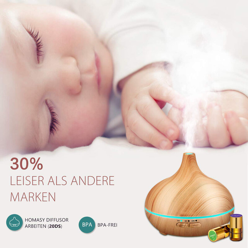 Aroma difusor umidificador óleo fragrâncias ultra sônica fragrância umidificador grão de madeira led portátil para bebês crianças casa yoga