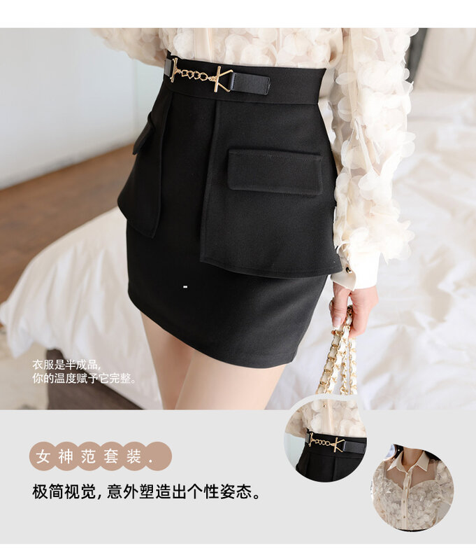 Traje de moda de Corea para mujer, conjunto de dos piezas de camisa de gasa de manga larga y minifalda negra con temperamento OL para Primavera, novedad