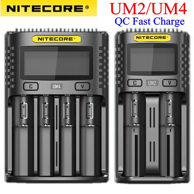 NITECORE UM4 UM2 C4 VC4 LCD شاحن بطاريات ذكي ل ليثيوم أيون/IMR/INR/ICR/LiFePO4 18650 14500 26650 AA 3.7 1.2 فولت 1.5 فولت بطاريات D4