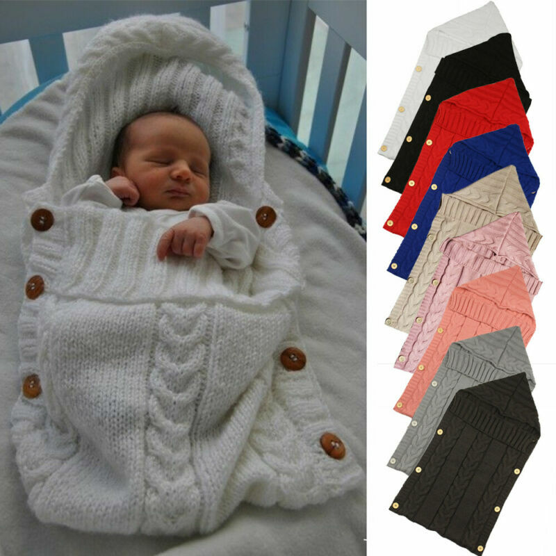 Pasgeboren Baby Baby Deken Knit Button Haak Winter Warm Inbakeren Wrap Slaapzakken