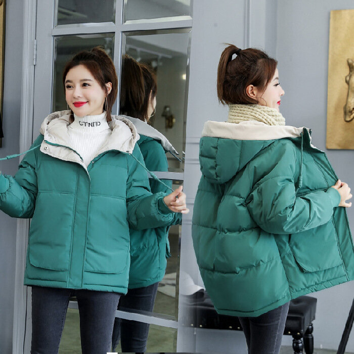 2021 Winter Neue Koreanische Stil Baumwolle gefütterte Jacke Lose Dicke Baumwolle Mantel Unten Jacke Kurze Frauen