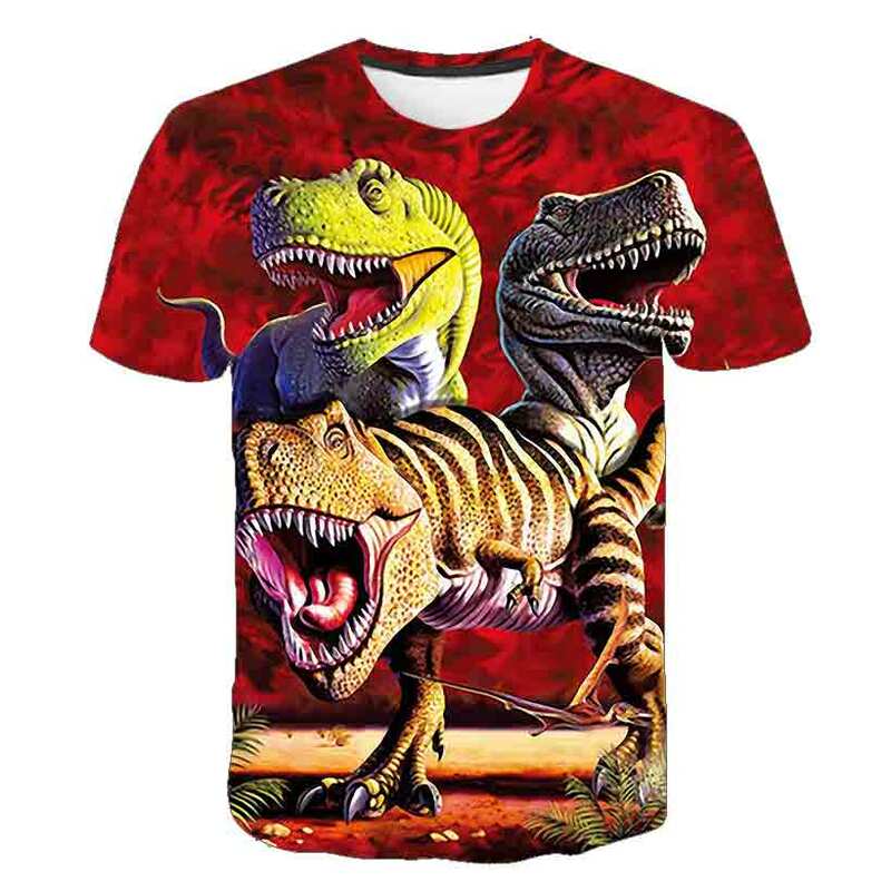 Letnia koszulka chłopięca 3D dinozaury drukuj T koszula dziewczynka T koszula klasyczna przygoda film fajne dinozaury odzież dziecięca topy