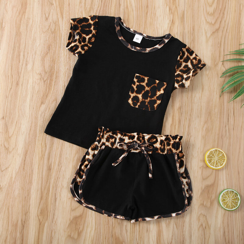 Pudcoco Newest Fashion Newborn Baby Girl Clothes Leopard Short Sleeve T-Shirt Tops Short Pants 2Pcs Outfits Cotton Clothes