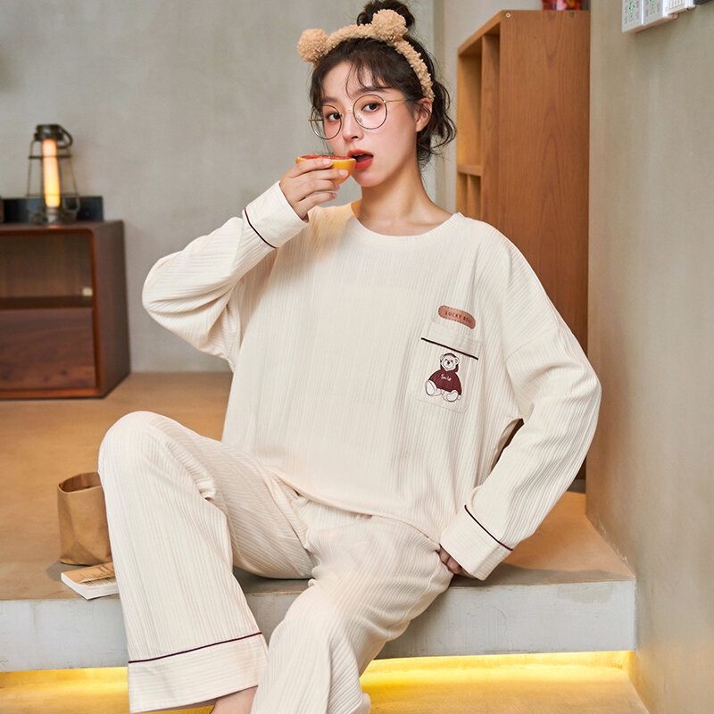 Pj Bộ Cho Nữ Cotton Đồ Ngủ Thu Xuân Nữ Ngủ Loungewear Người Phụ Nữ Tay Dài Đồ Ngủ Bộ Hoạt Hình Pyjamas Thời Trang