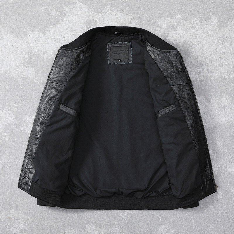 Jaqueta de couro genuíno masculina, jaqueta de couro bovino 100% com venda de fábrica primavera e outono