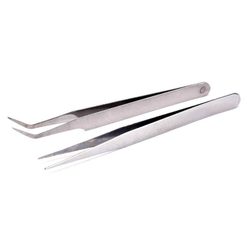 Pinça de aço inoxidável (1 pinça de cabeça reta + 1 pinça de cabeça de cotovelo) com ranhura antiderrapante, fórceps de ferramentas para unhas. 2 peças