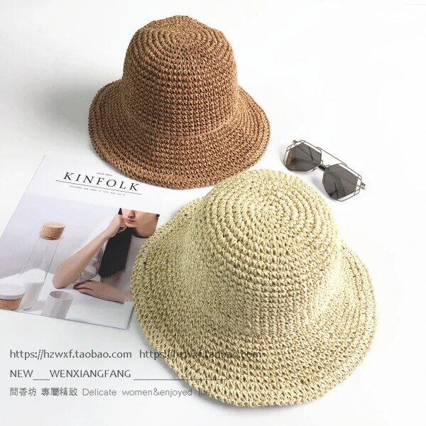여행 접이식 해변 밀짚 모자 한국 대학 스타일 모자 태양 보호 해변 태양 모자 여성 다목적 어부 분지 모자