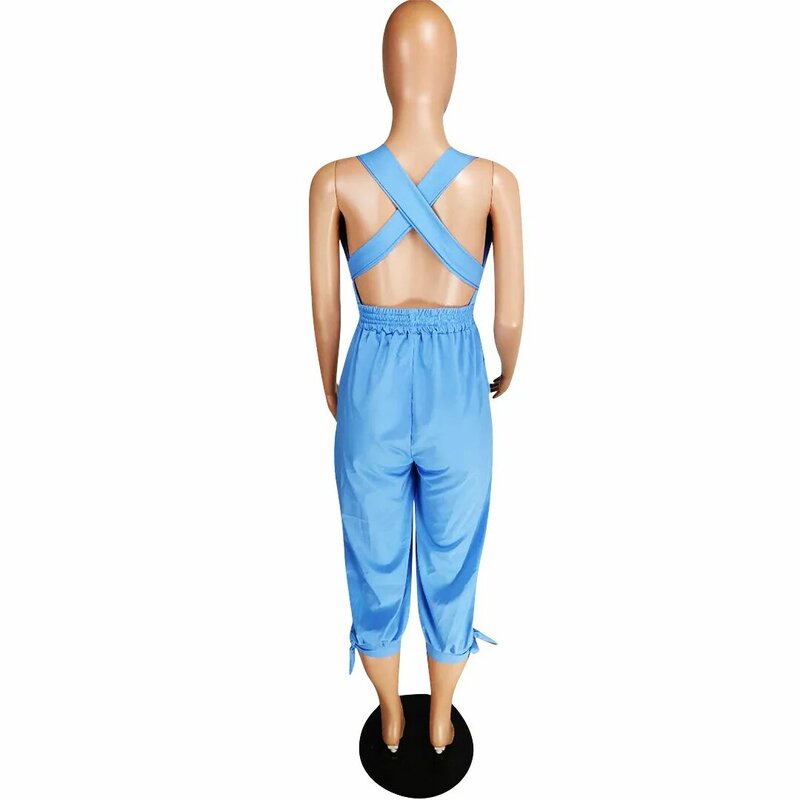 Summer Sexy Rompers Women Jumpsuit V-neck Backless Bandage Overalls for Women Solid Color Sleeveless Female Outfits