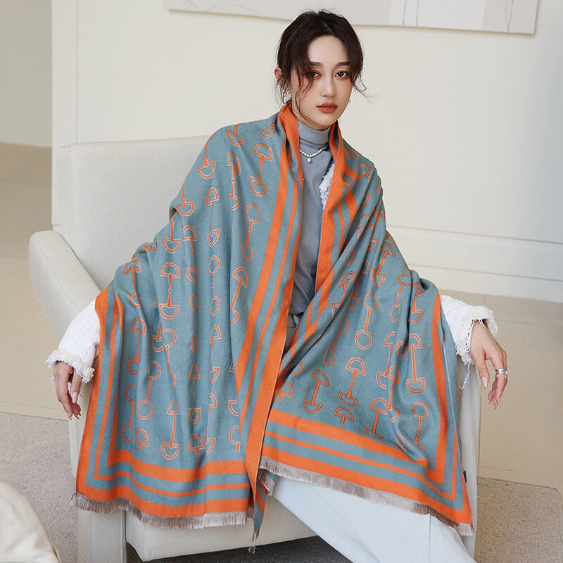 Design de luxo feminino inverno quente cachecol de caxemira xales pashmina envolve impressão feminina cobertor grosso pescoço cachecóis bufanda