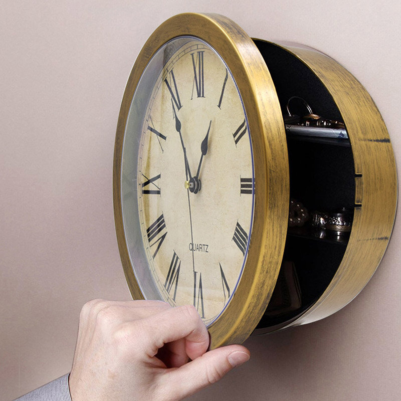 Vintage นาฬิกาแขวนผนังกล่อง Secret กล่องเก็บนาฬิกาแขวนผนังเงินเครื่องประดับมีค่าบ้านตกแต่ง