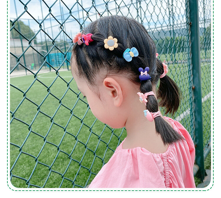 10 pçs/set Leuke Bloemen Meisjes Elastiekjes Prinses Kawaii Haar Ornamento Hoofddeksels Elastische Haarbanden Cabelo Accessoires